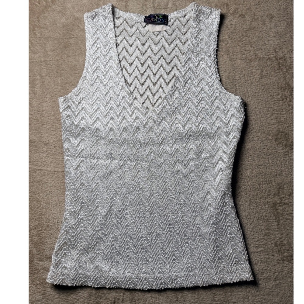 Vintage Eye Candy Chevron Zig Zag Sleeveless Top Med USA IndieSleeze Y2K 90s